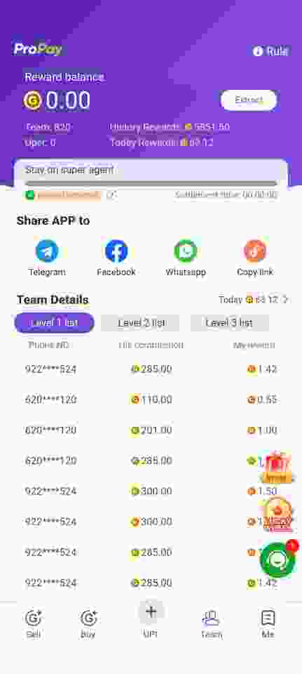 Propay home dashboard – Propay app main screen with buy sell Propay balance options